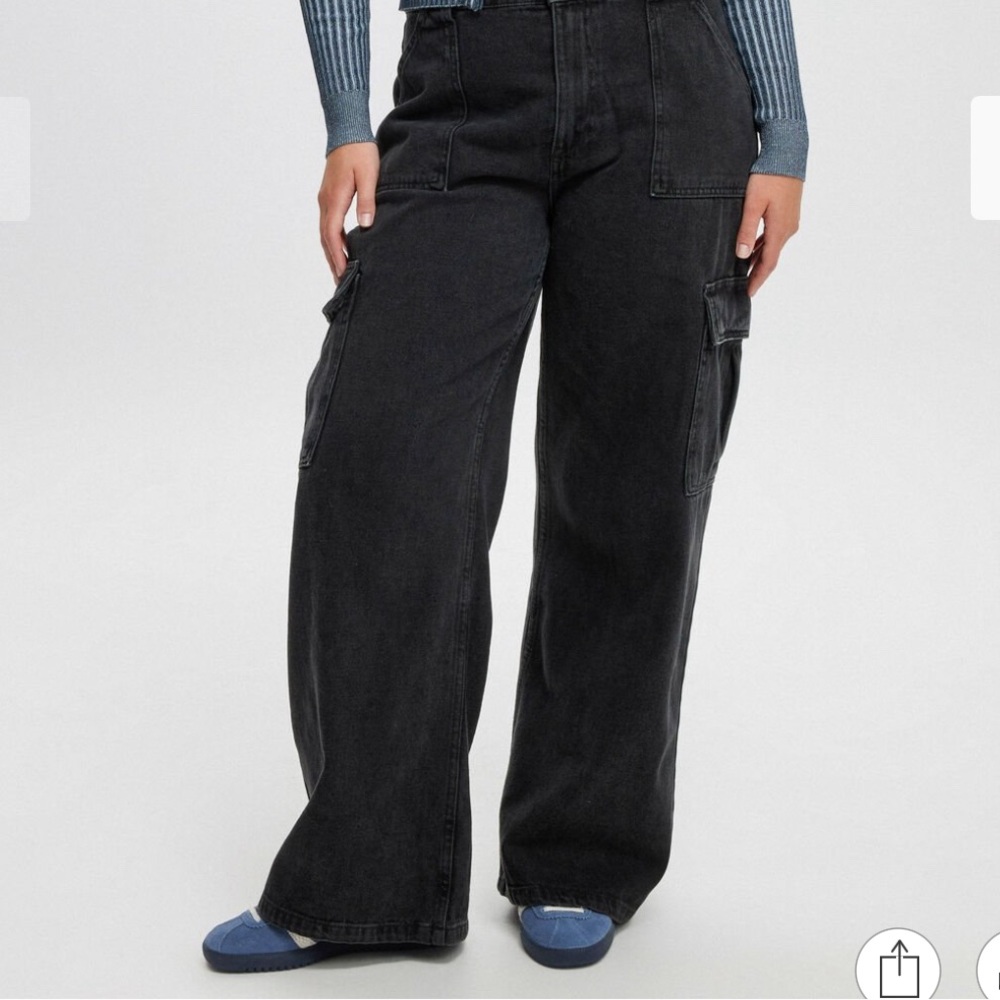 Cotton On Relaxed Wide Cargo Denim-Washed Black